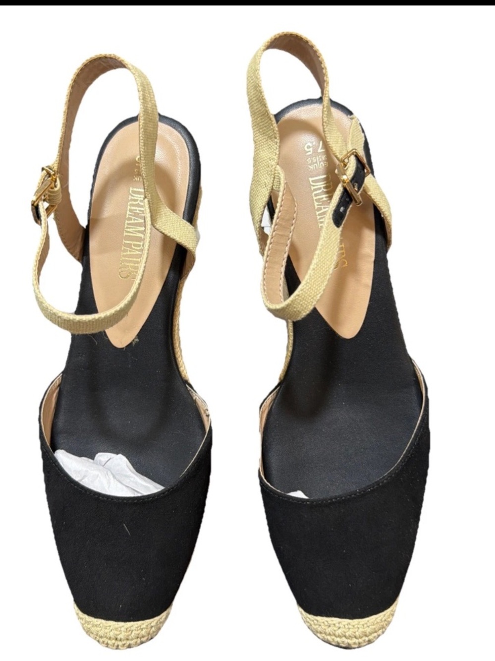 🆕Dream Pairs Black & Tan Espadrille Slingback Wedges Jute Platform Summer 7.5 - Picture 2 of 6
